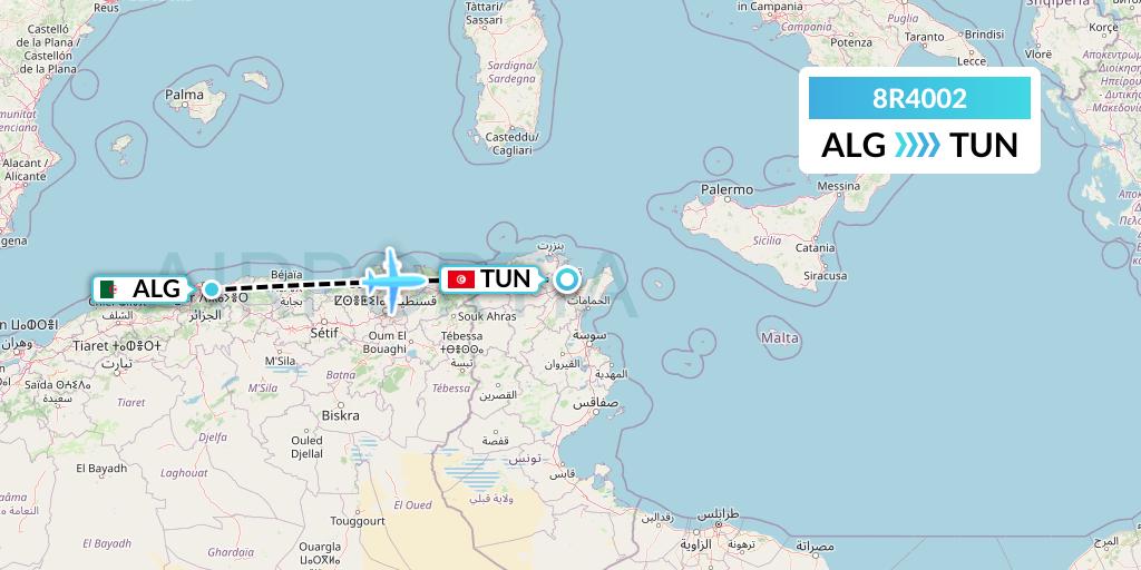 8R4002 Amelia Flight Map: Algiers to Tunis
