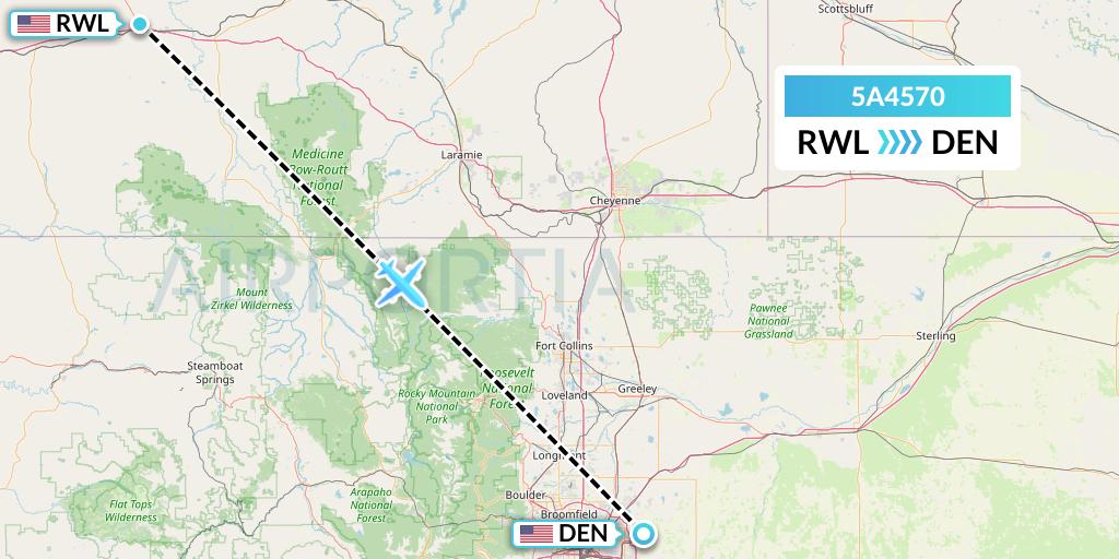 5A4570 Alpine Air Express Flight Map: Rawlins to Denver