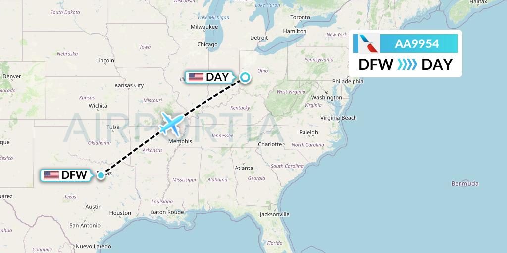 AA9954 American Airlines Flight Map: Dallas to Dayton