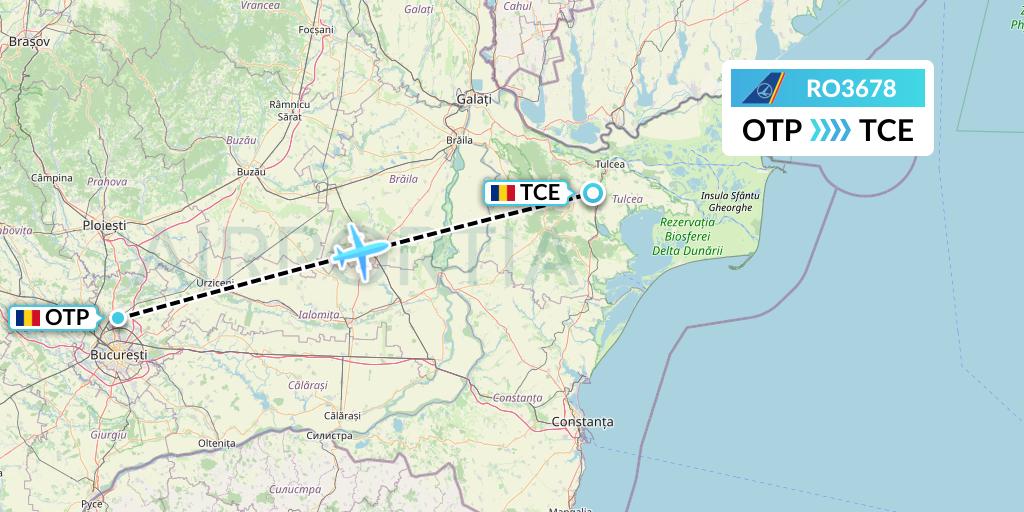 RO3678 Tarom Flight Map: Bucharest to Tulcea