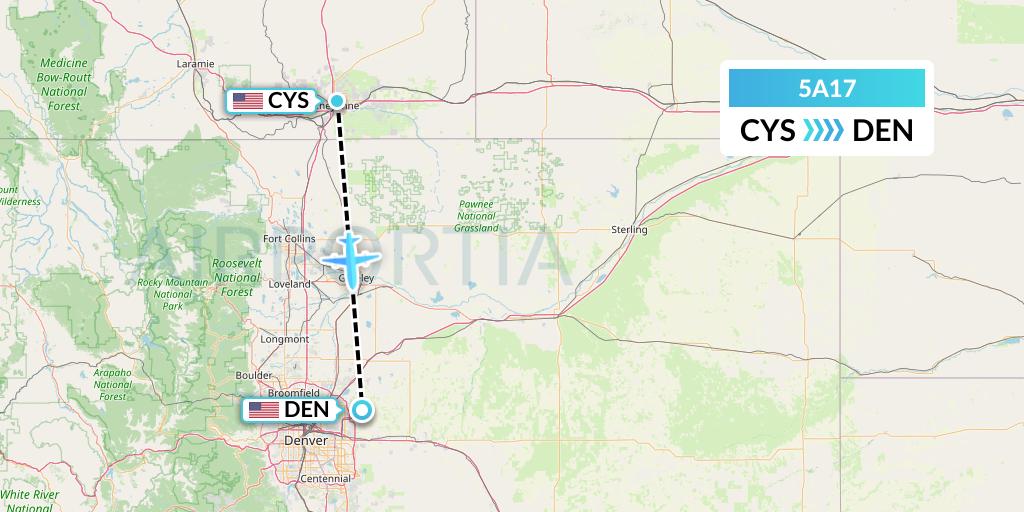 5A17 Alpine Air Express Flight Map: Cheyenne to Denver