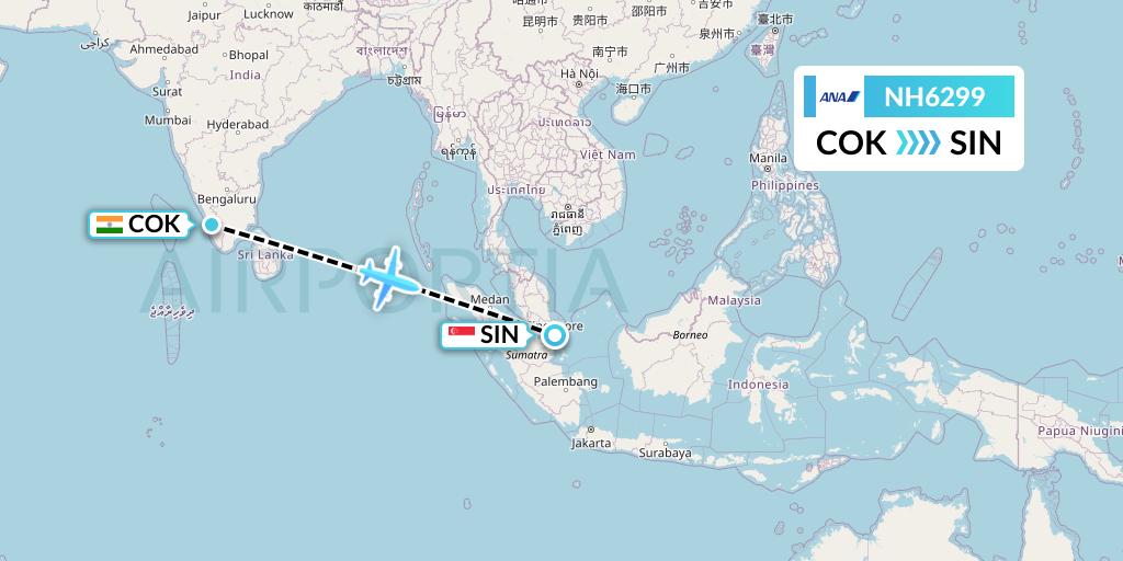 NH6299 All Nippon Airways Flight Map: Cochin to Singapore
