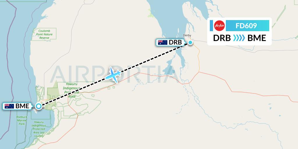 FD609 Thai AirAsia Flight Map: Derby to Broome