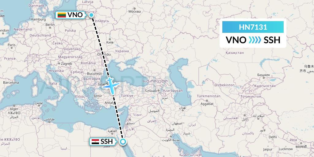 HN7131 Uab Heston Airlines Jsc Heston Airl Flight Map: Vilnius to Sharm el-Sheikh
