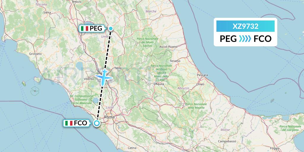 XZ9732 Aeroitalia Flight Map: Perugia to Rome
