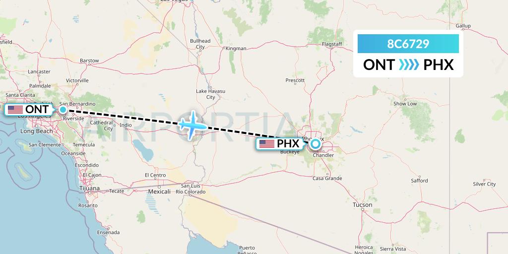 8C6729 Air Transport International Flight Map: Ontario to Phoenix