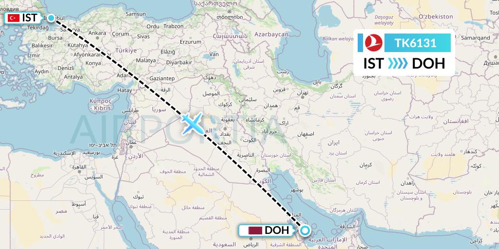 TK6131 Turkish Airlines Flight Map: Istanbul to Doha