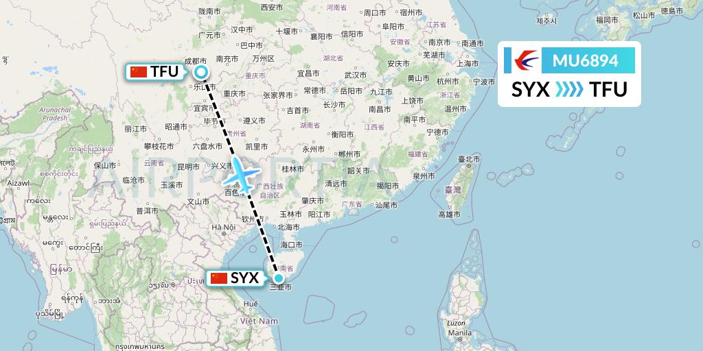 MU6894 China Eastern Airlines Flight Map: Sanya to Chengdu