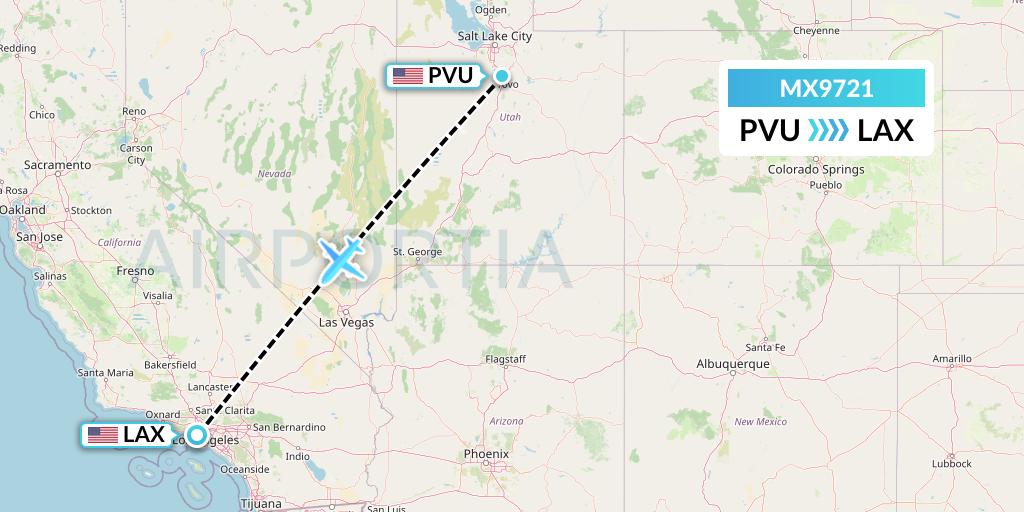 MX9721 Breeze Airways Flight Map: Provo to Los Angeles