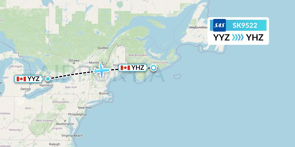 SK9522 SAS Flight Map: Toronto to Halifax