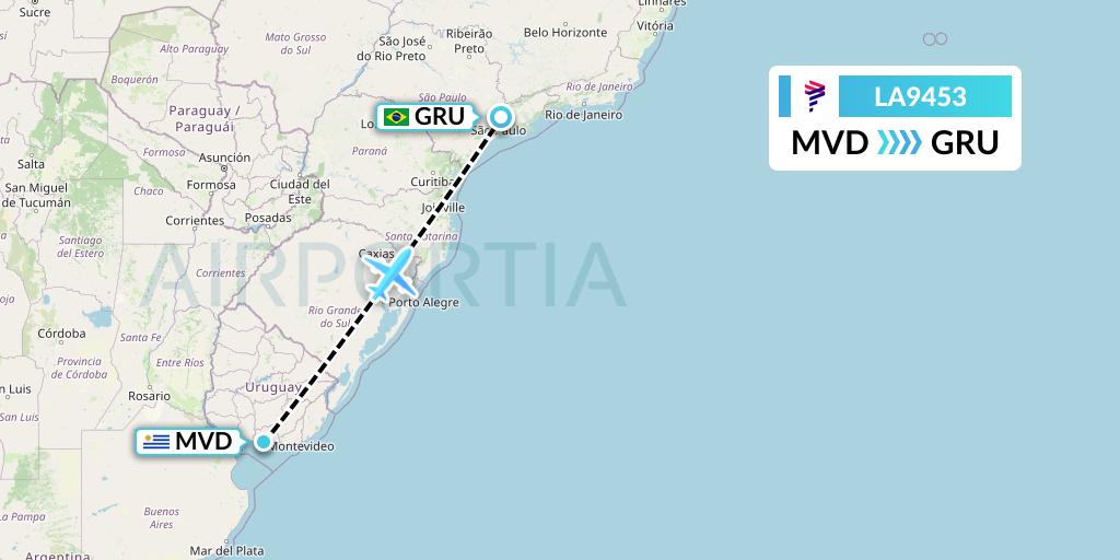 LA9453 LAN Airlines Flight Map: Montevideo to Sao Paulo
