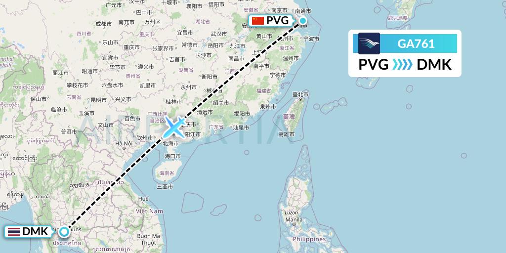 GA761 Garuda Indonesia Flight Map: Shanghai to Bangkok
