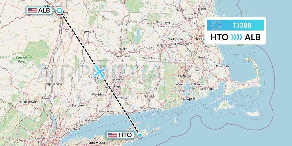 TJ388 Tradewind Aviation Flight Map: East Hampton to Albany