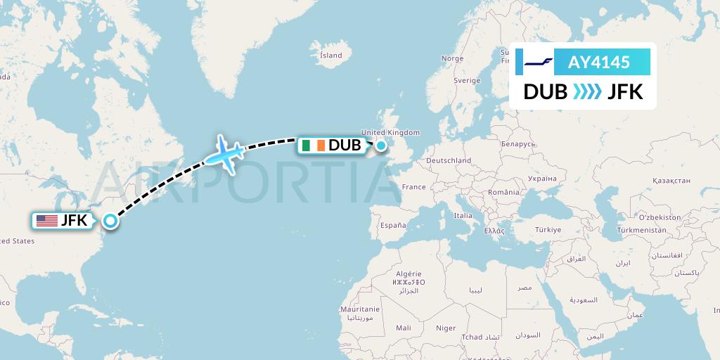 AY4145 Finnair Flight Map: Dublin to New York