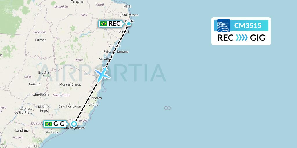 CM3515 Copa Airlines Flight Map: Recife to Rio de Janeiro