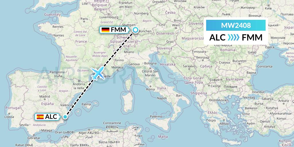 MW2408 Mokulele Flight Service Flight Map: Alicante to Memmingen