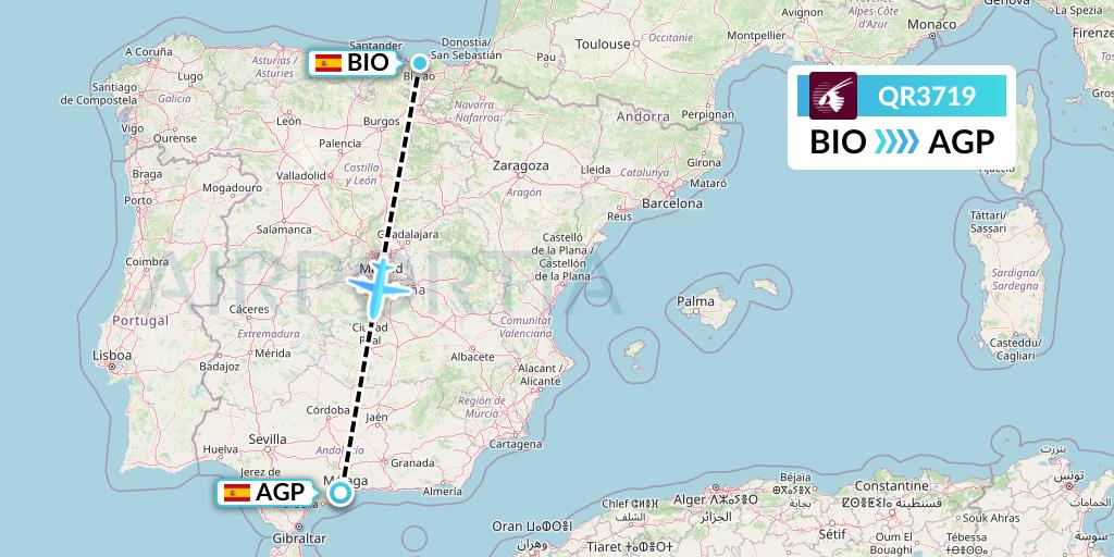 QR3719 Qatar Airways Flight Map: Bilbao to Malaga