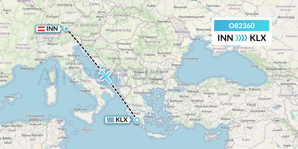 O82360 Siam Air Flight Map: Innsbruck to Kalamata