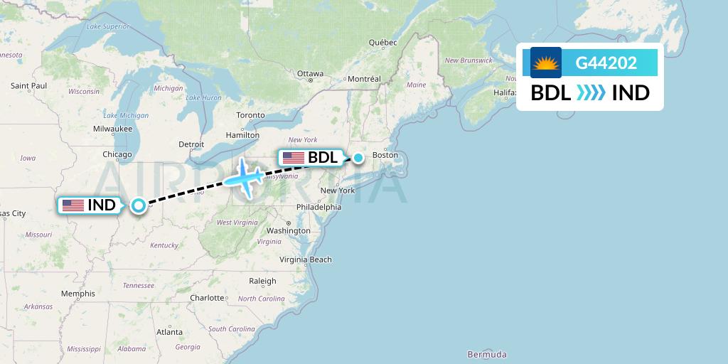 G44202 Allegiant Air Flight Map: Windsor Locks to Indianapolis