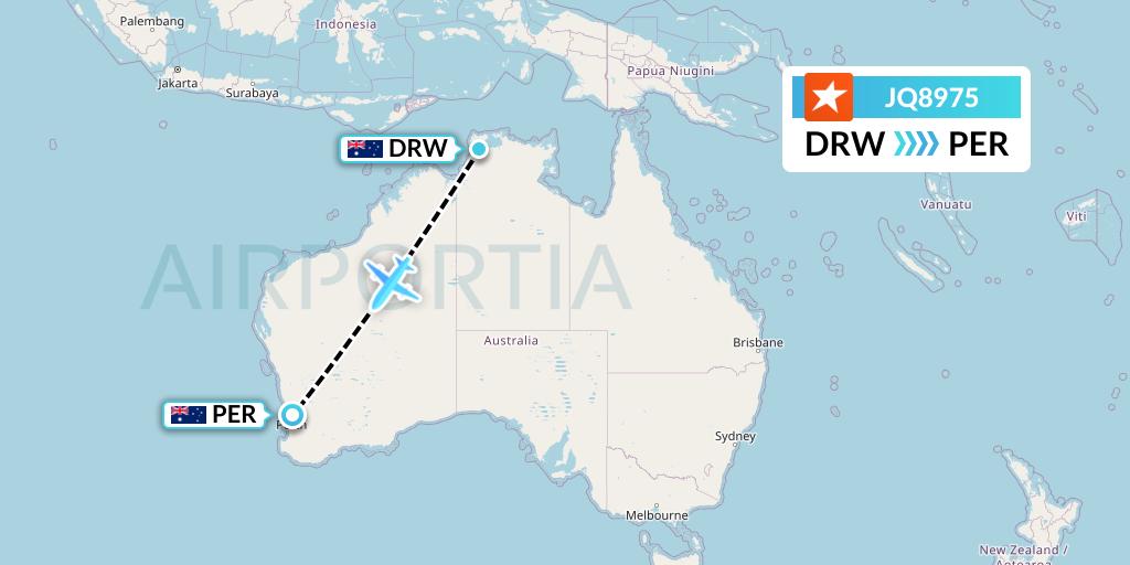 JQ8975 Jetstar Airways Flight Map: Darwin to Perth
