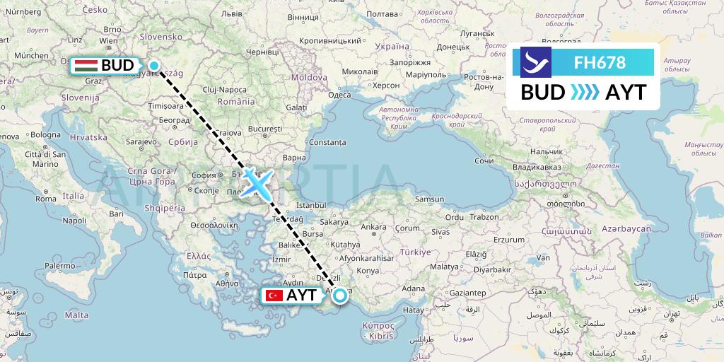 FH678 Freebird Airlines Flight Map: Budapest to Antalya