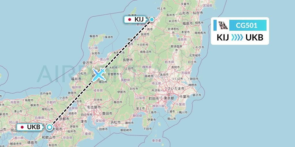 CG501 Airlines PNG Flight Map: Niigata to Kobe