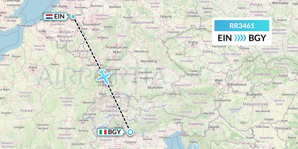 RR3461 Royal Air Force Flight Map: Eindhoven to Milan