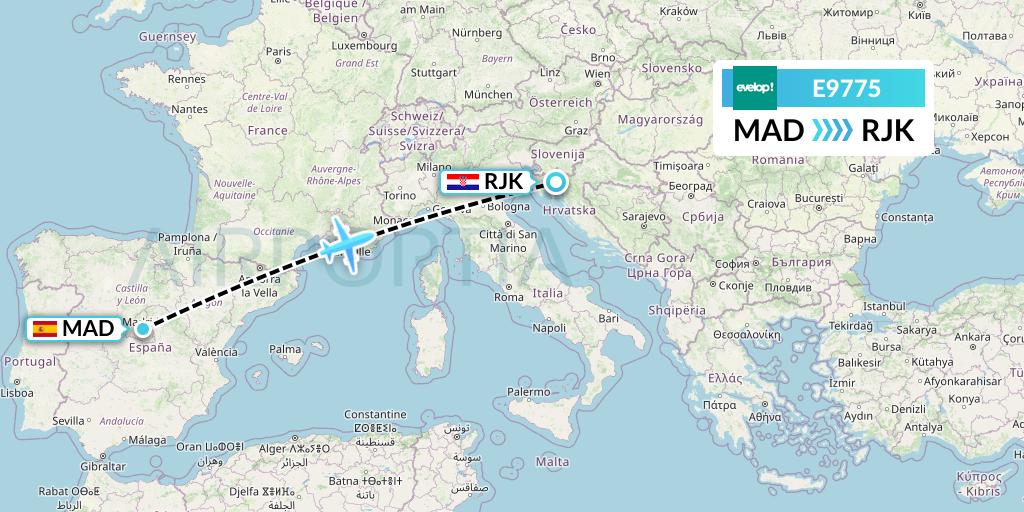 E9775 Evelop Airlines Flight Map: Madrid to Rijeka