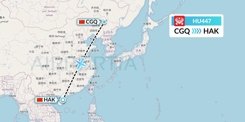 HU447 Hainan Airlines Flight Map: Changchun to Haikou