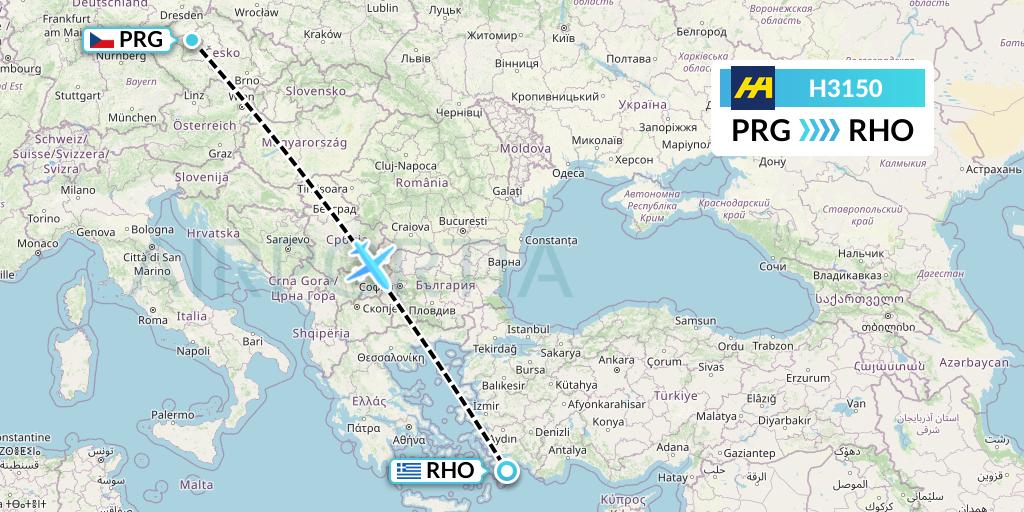 H3150 Harbour Air Flight Map: Prague to Rhodes