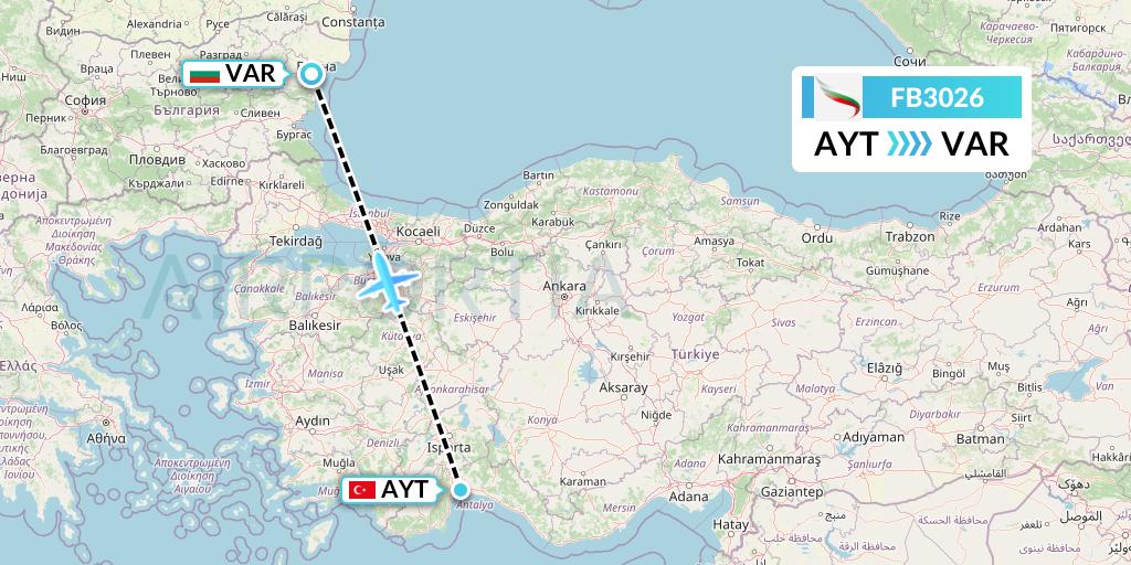 FB3026 Bulgaria Air Flight Map: Antalya to Varna