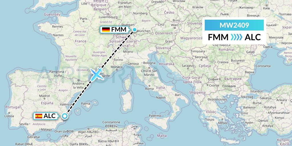 MW2409 Mokulele Flight Service Flight Map: Memmingen to Alicante