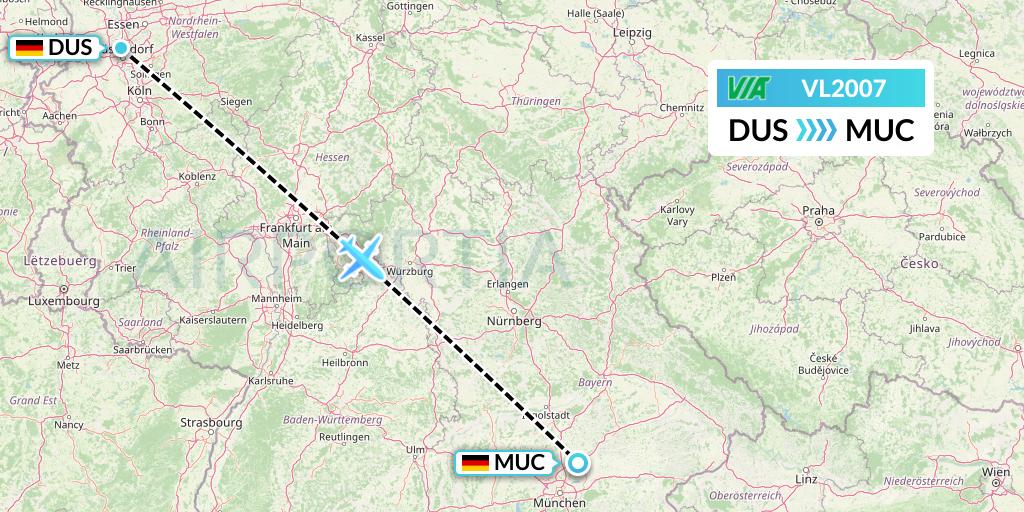 VL2007 Air Via Flight Map: Dusseldorf to Munich