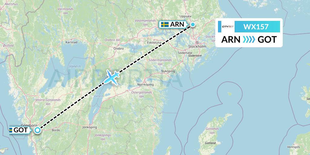 WX157 Cityjet Flight Map: Stockholm to Gothenburg