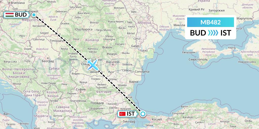 MB482 MNG Airlines Flight Map: Budapest to Istanbul