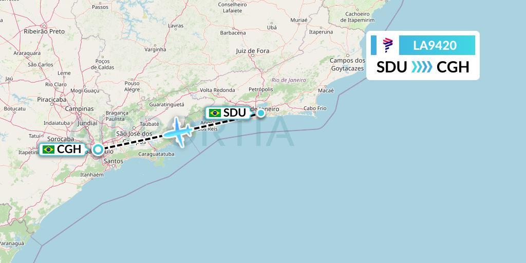 LA9420 LAN Airlines Flight Map: Rio de Janeiro to Sao Paulo