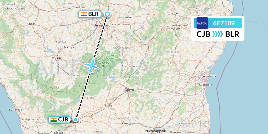 6E7109 IndiGo Airlines Flight Map: Coimbatore to Bangalore