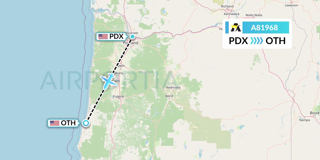 A81968 Aerolink Uganda Flight Map: Portland to North Bend