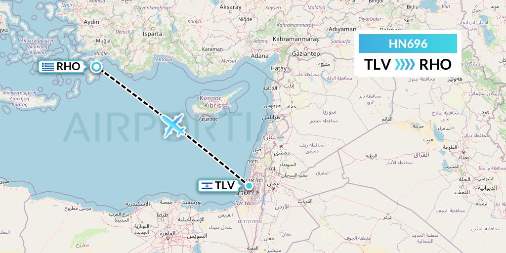 HN696 Uab Heston Airlines Jsc Heston Airl Flight Map: Tel Aviv to Rhodes
