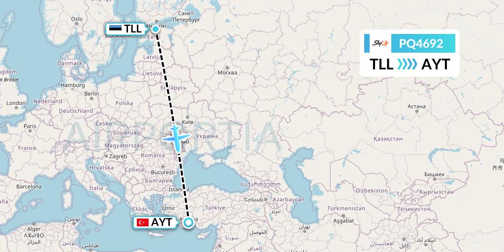 PQ4692 SkyUp Airlines Flight Map: Tallinn to Antalya