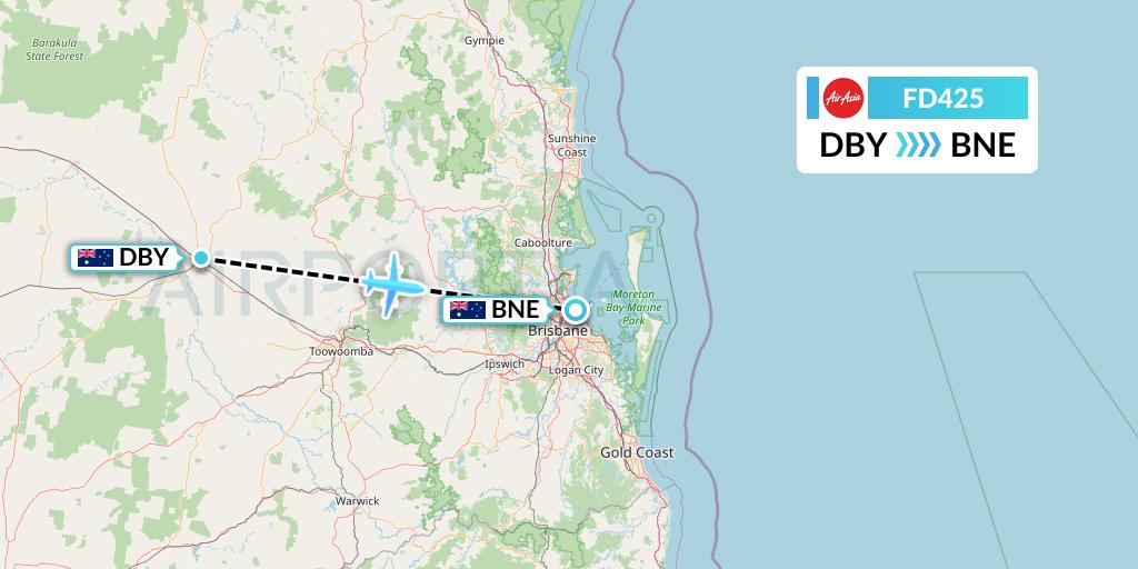 FD425 Thai AirAsia Flight Map: Australia to Brisbane