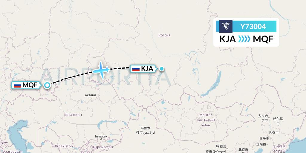 Y73004 NordStar Flight Map: Krasnoyarsk to Magnitogorsk