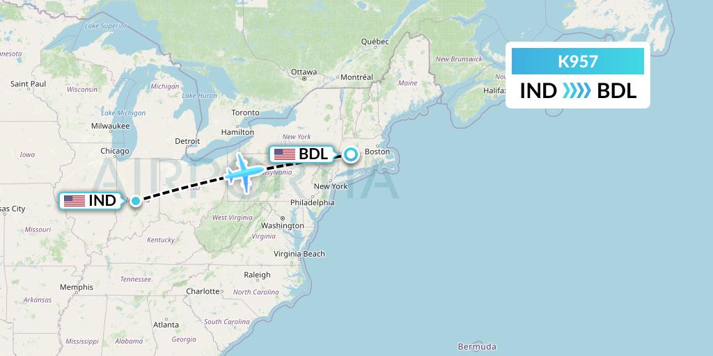 K957 Kalitta Charters Flight Map: Indianapolis to Windsor Locks
