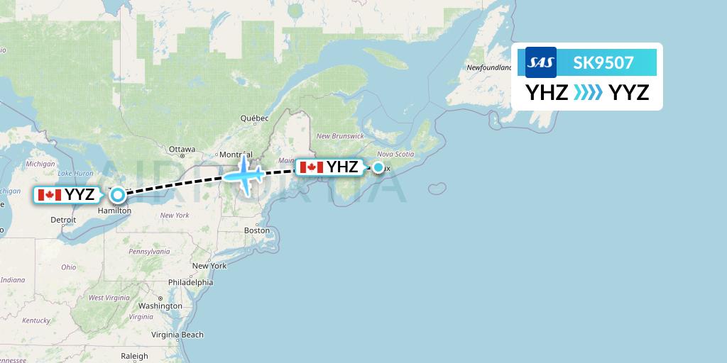 SK9507 SAS Flight Map: Halifax to Toronto