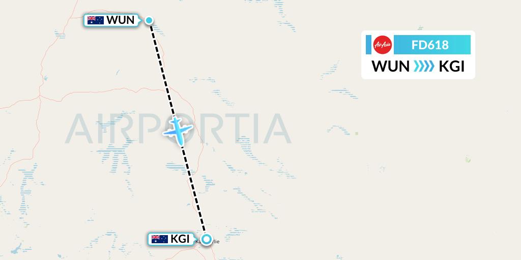 FD618 Thai AirAsia Flight Map: Australia to Kalgoorlie