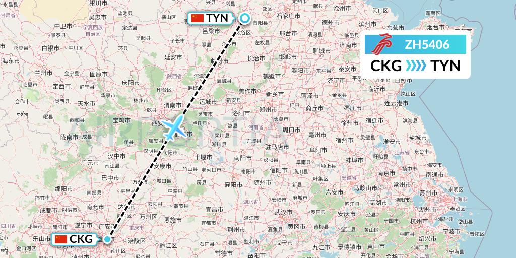 ZH5406 Shenzhen Airlines Flight Map: Chongqing to Taiyuan