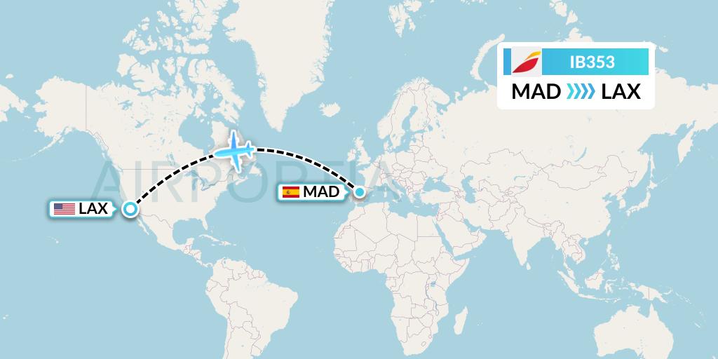 IB353 Iberia Flight Map: Madrid to Los Angeles