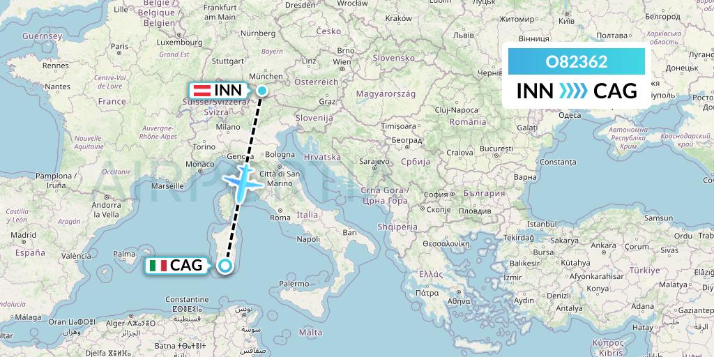 O82362 Siam Air Flight Map: Innsbruck to Cagliari