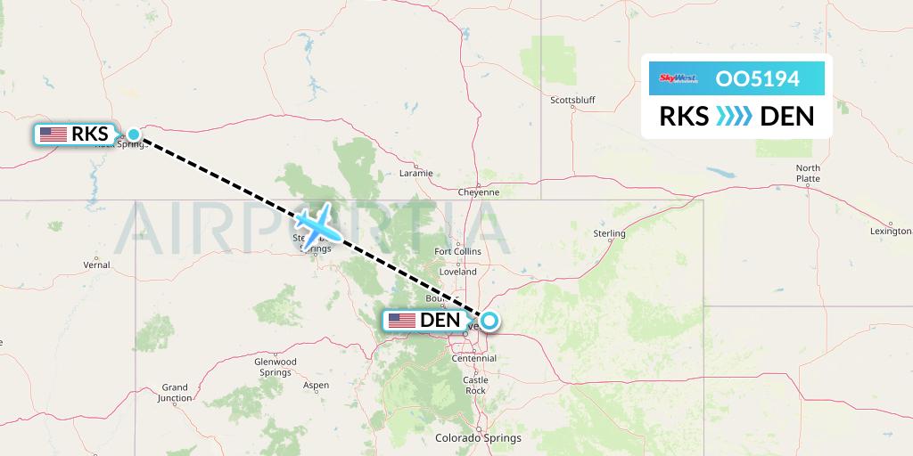 OO5194 SkyWest Airlines Flight Map: Rock Springs to Denver