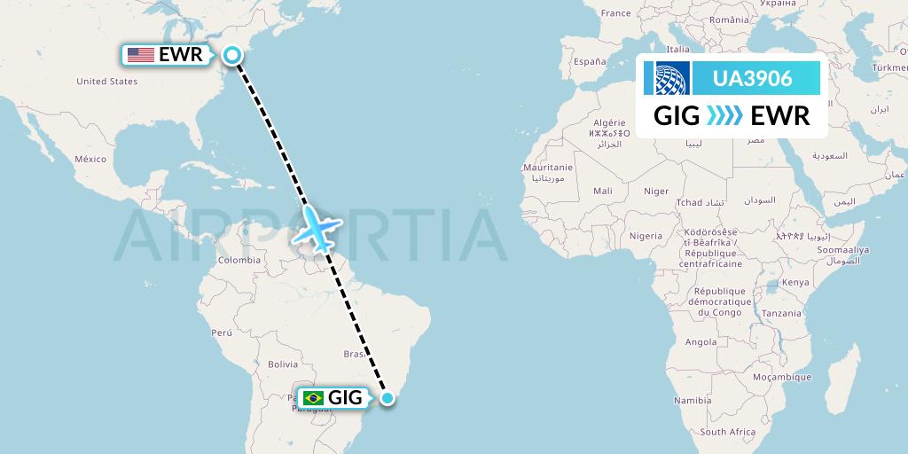 UA3906 United Airlines Flight Map: Rio de Janeiro to New York
